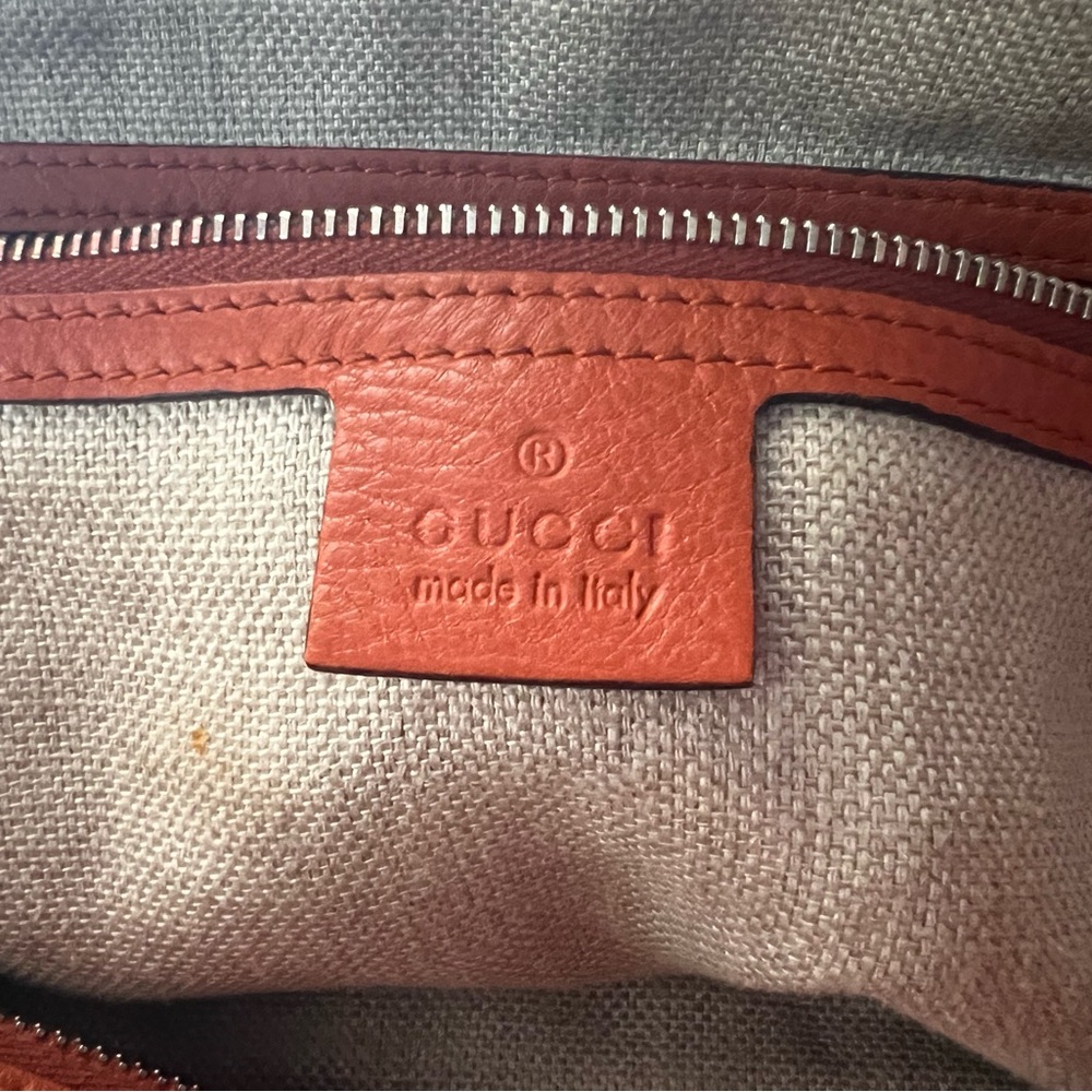 Gucci Orange Pebbled Leather Tote Bag 232949 Icon Bit Top Handle Tote - Picture 6 of 7